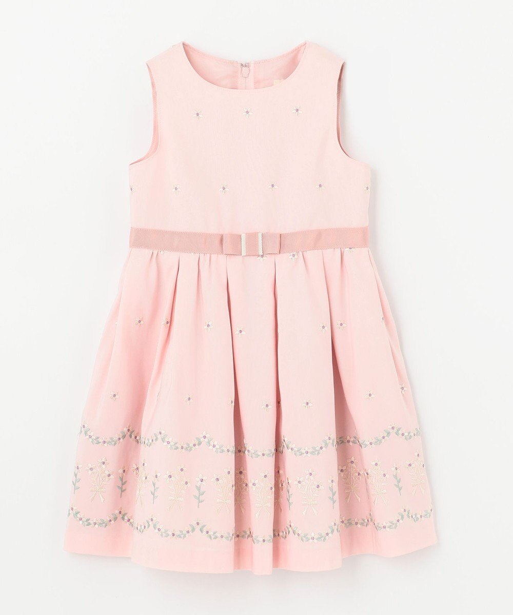 組曲 KIDS 【110-140cm】グログランアーチフラワー刺繍 ワンピース 