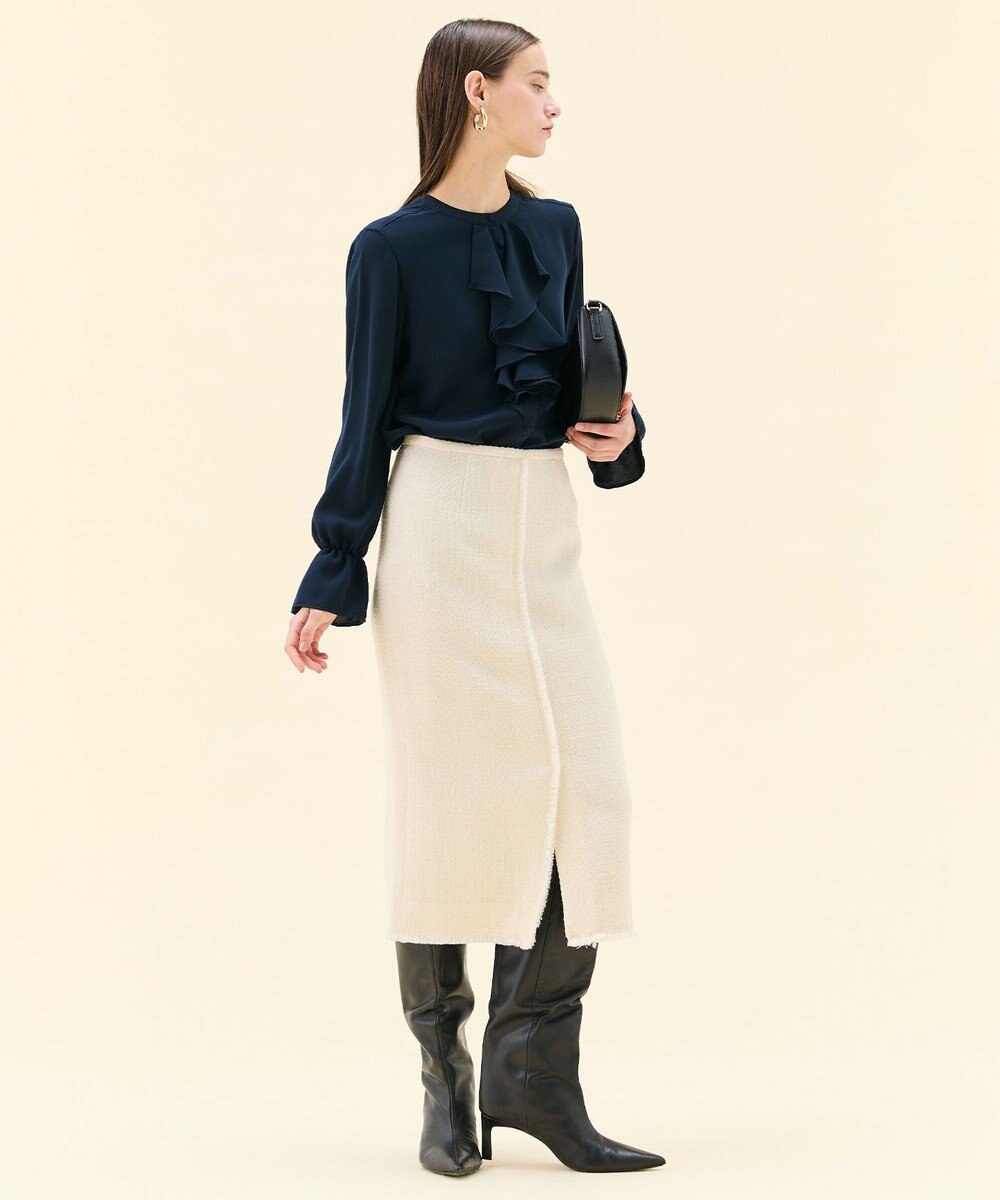 BEIGE， 【WEB限定・洗える】CLARION / バンドカラーフリルブラウス 