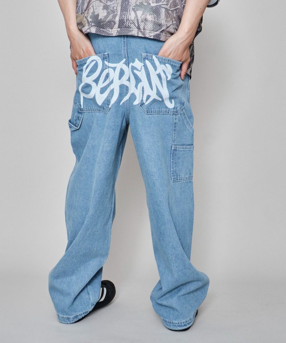 WEGO 【ウエスト紐で調整】イージーペインターグラフィックデニムパンツ 
