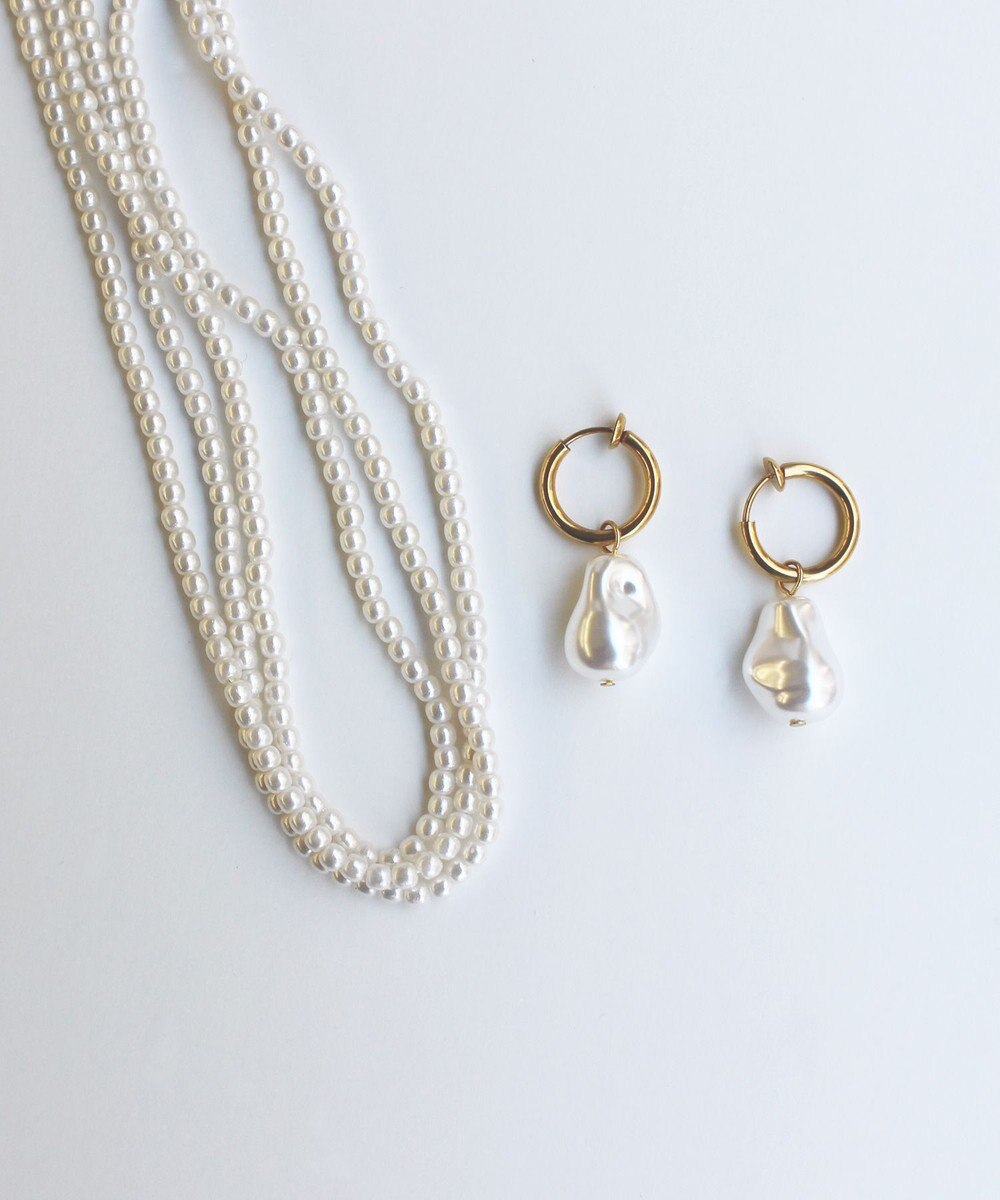 Phoebe <オンワード限定セット>3連ビーズパールネックレス×バランスバロックパールフープイヤリング 