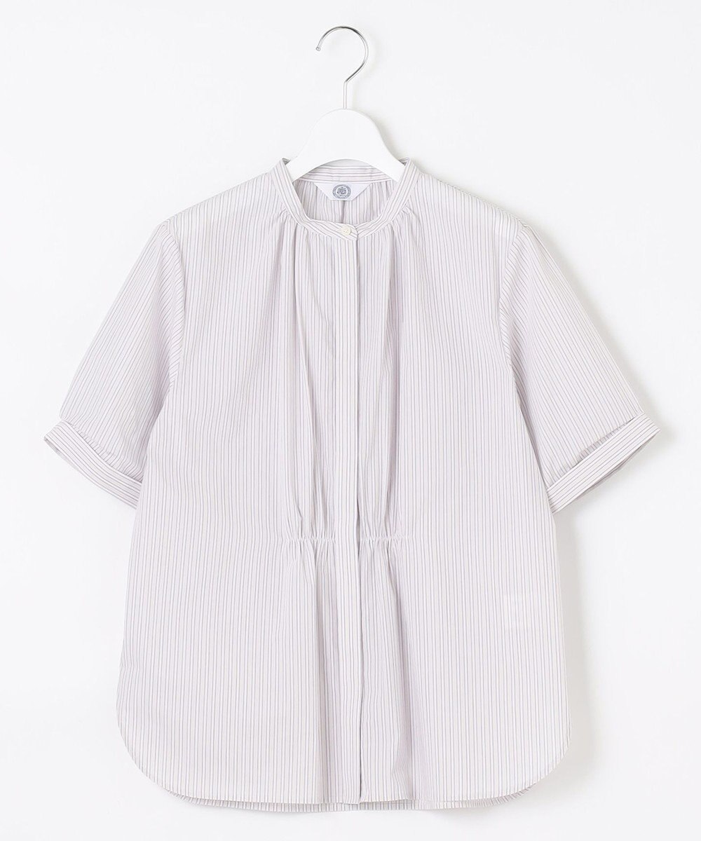 J.PRESS LADIES 【洗える】APESCO ストライプ バンドカラー ブラウス 