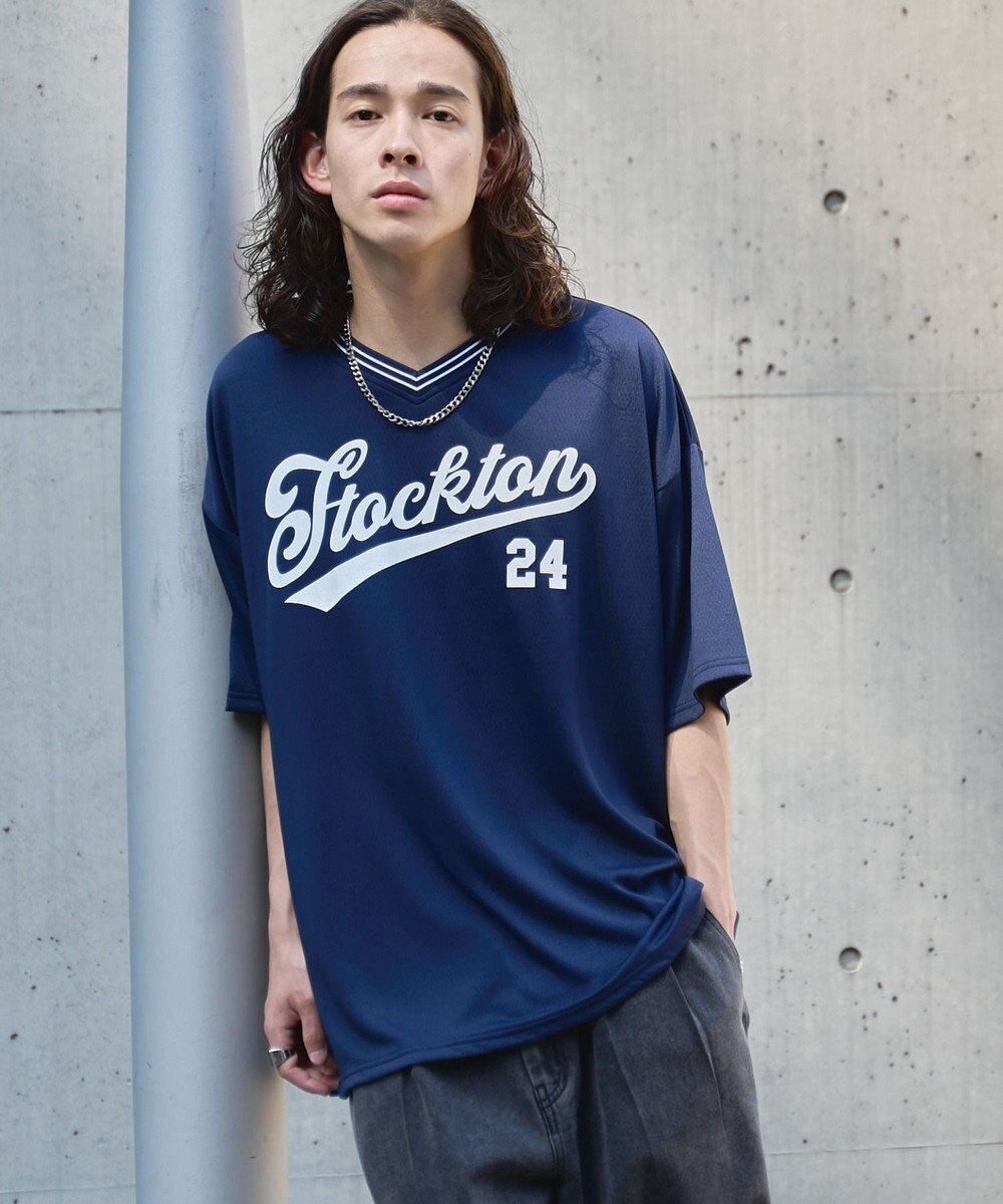 WEGO 【ユニセックス着用ITEM/2点セットネックレス付き/MLサイズ展開】アクセ付きラインリブメッシュプルオーバー 