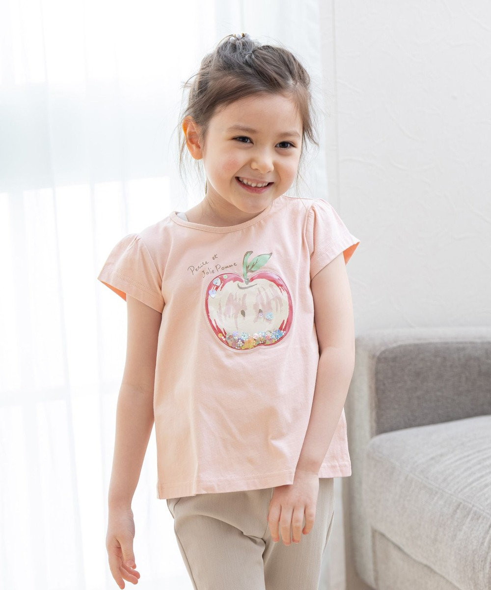 any FAM KIDS シャラシャラビーズ Ｔシャツ ピンク（リンゴ）