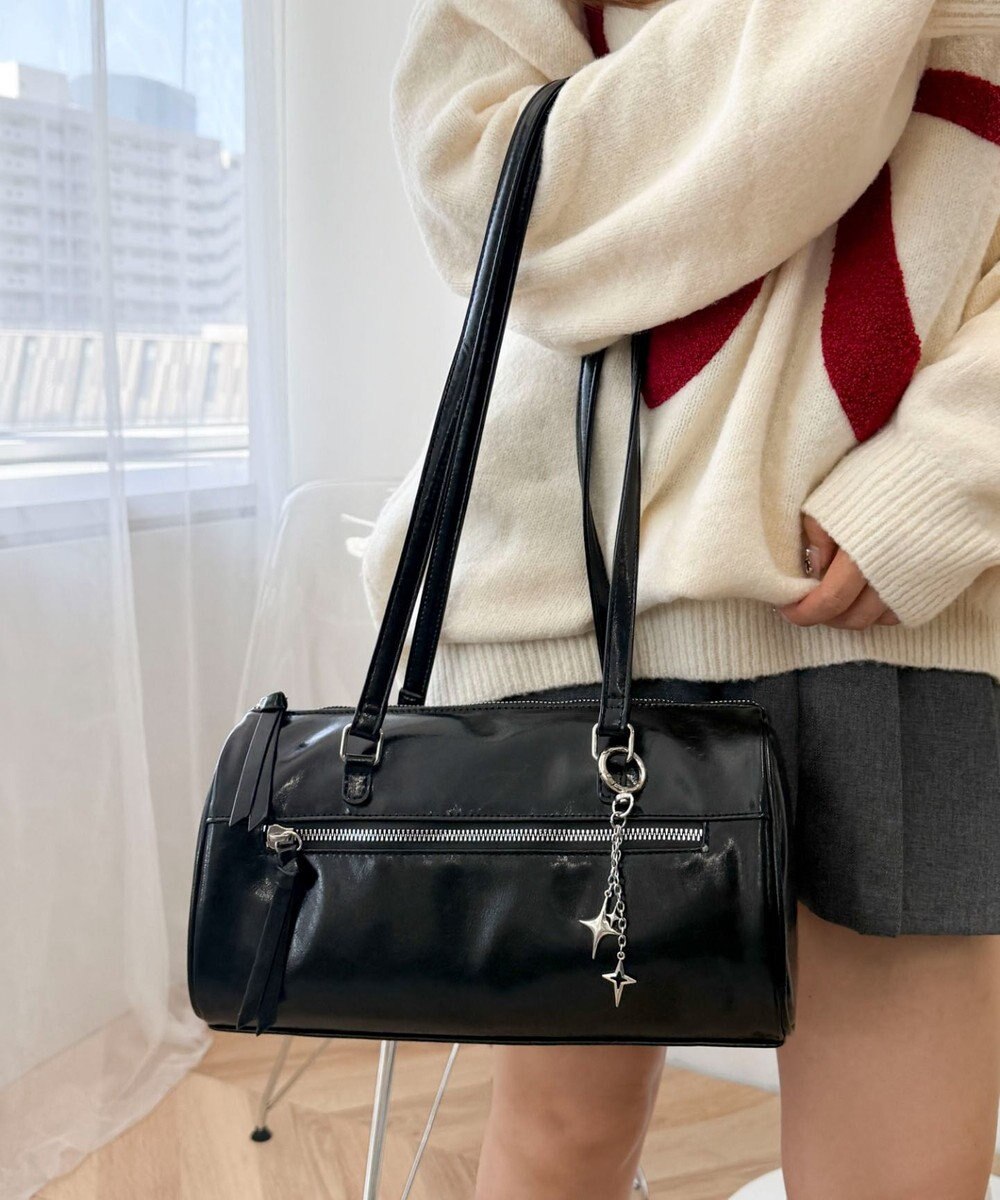 WEGO キラキラチャーム付きドラムボストンバッグ 