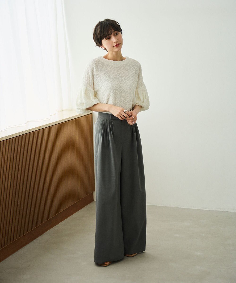 #Newans 【金子綾さんインスタライブご紹介アイテム】【洗える/セットアップ可能】ふくれジャガード パフスリーブブラウス 