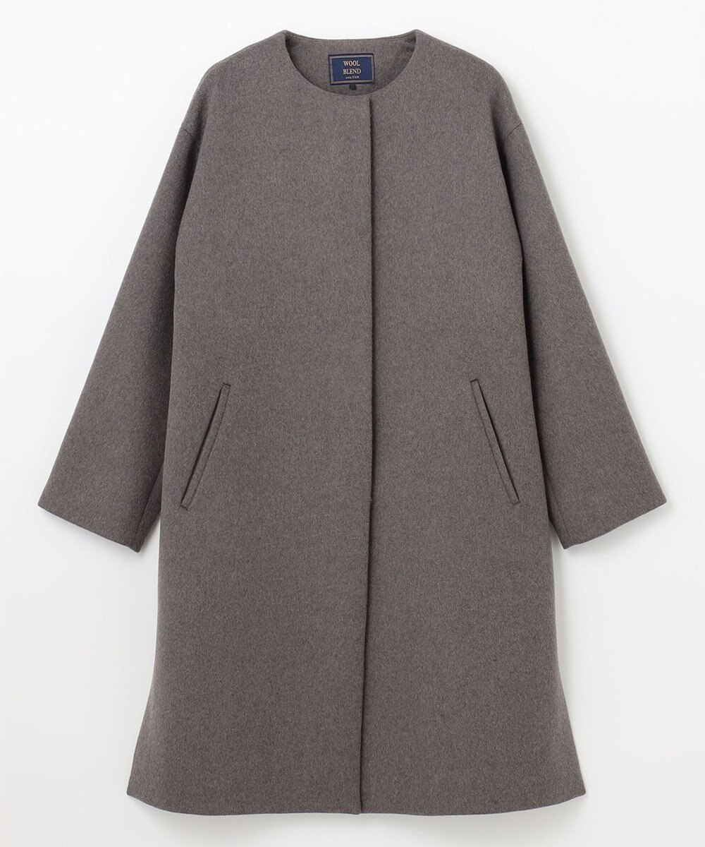 ANY 【防風裏地】ウールブレンドノーカラーコート 