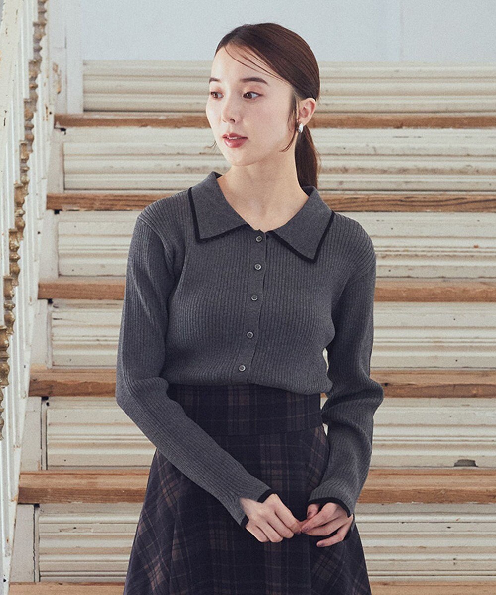 earth music&ecology バイカラートリムニットカーディガン 