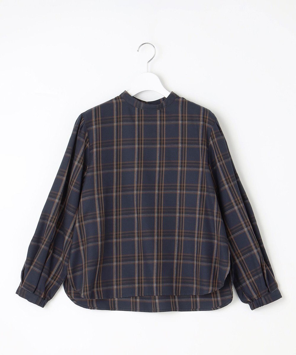 J.PRESS LADIES 【洗える】綿セルロースクリアチェック ボリューム袖 ブラウス 