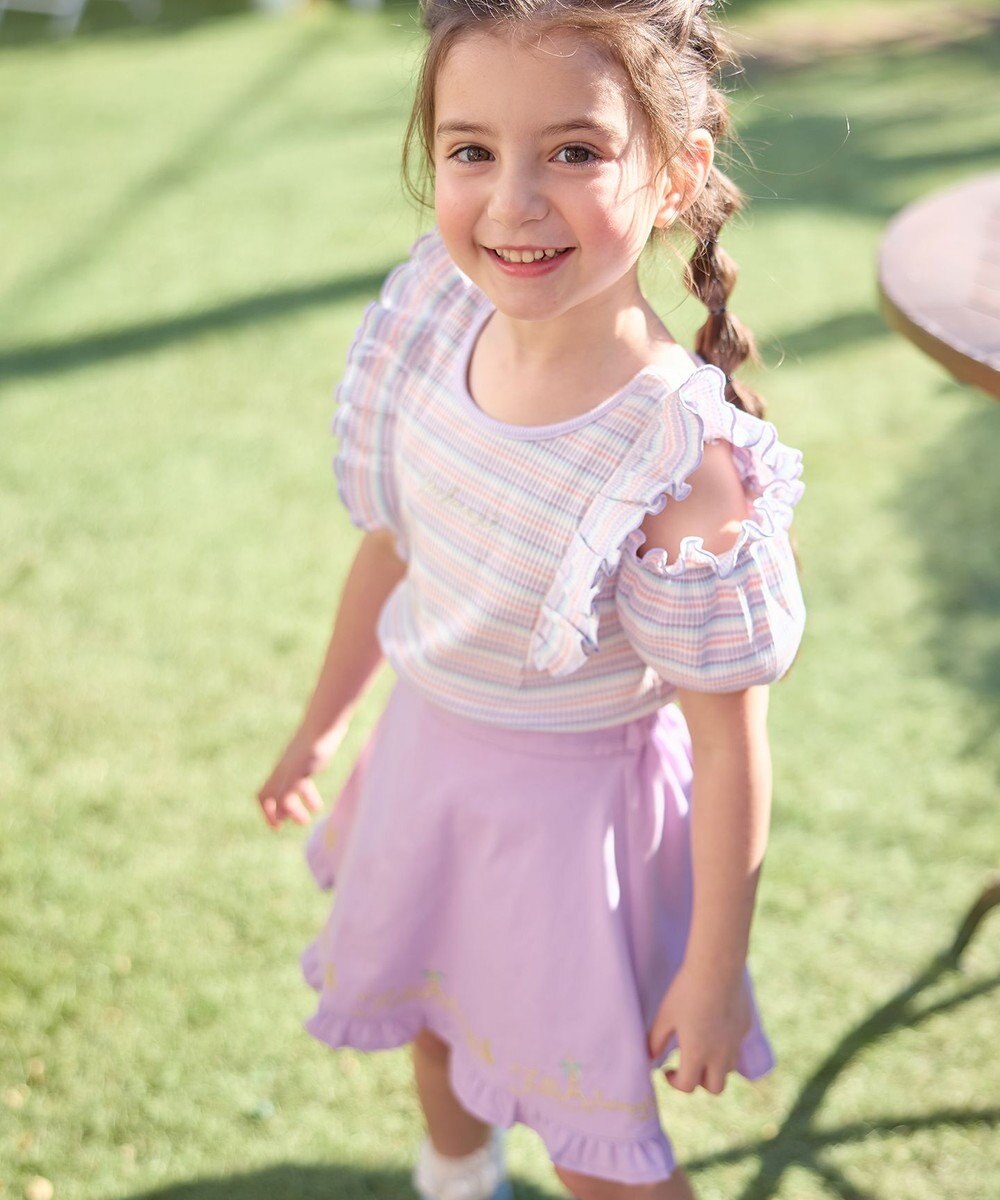 ANY KIDS オン・オフショルダー ボーダー Tシャツ 