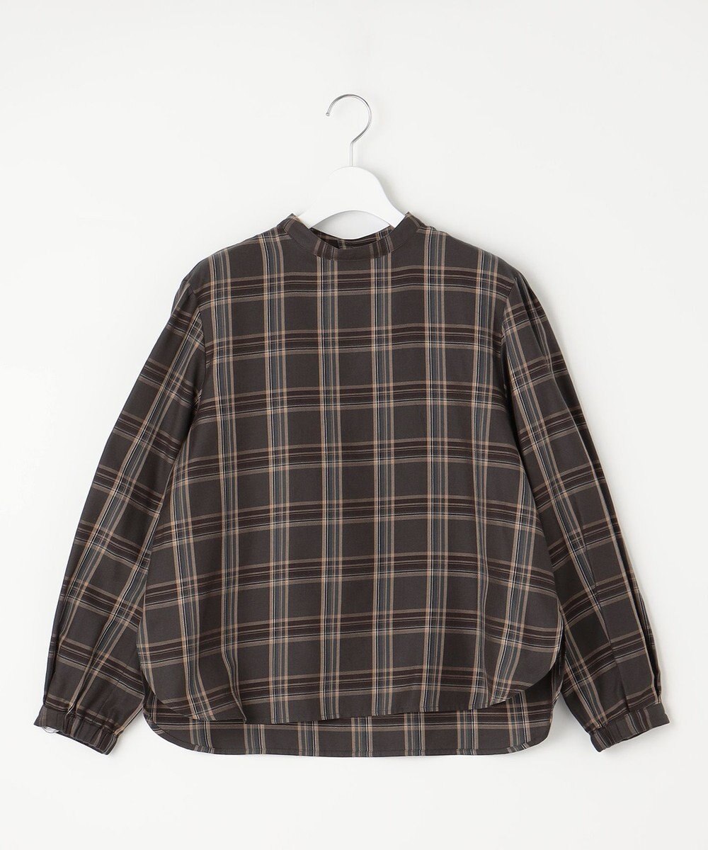 J.PRESS LADIES 【洗える】綿セルロースクリアチェック ボリューム袖 ブラウス 