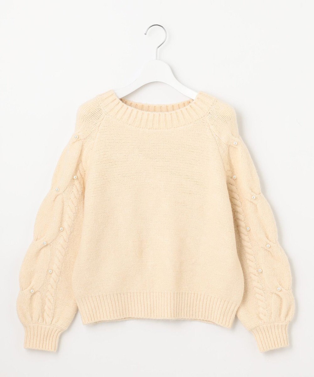 Feroux 【洗える】パールスリーブ ケーブルニット 