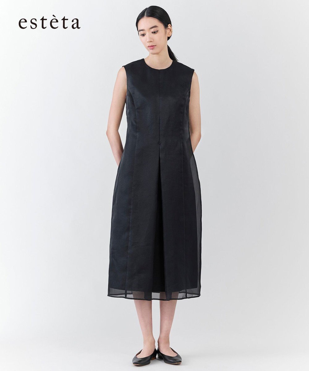 23区 S 【エステータ】シルクブレンド ライトタフタ シアーコンビ ワンピース 
