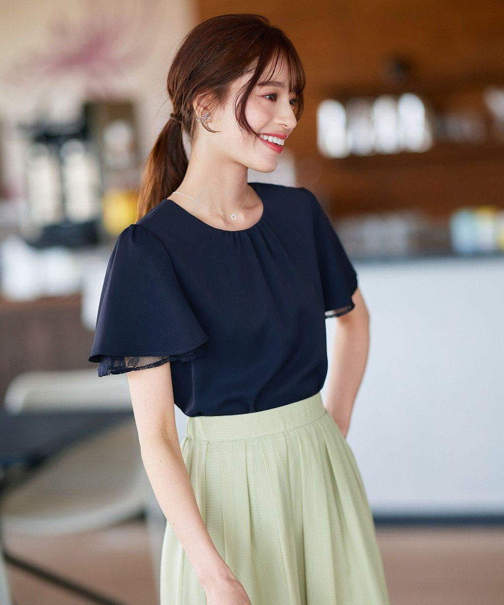 Tiaclasse 【洗える】袖レースレイヤードブラウス 