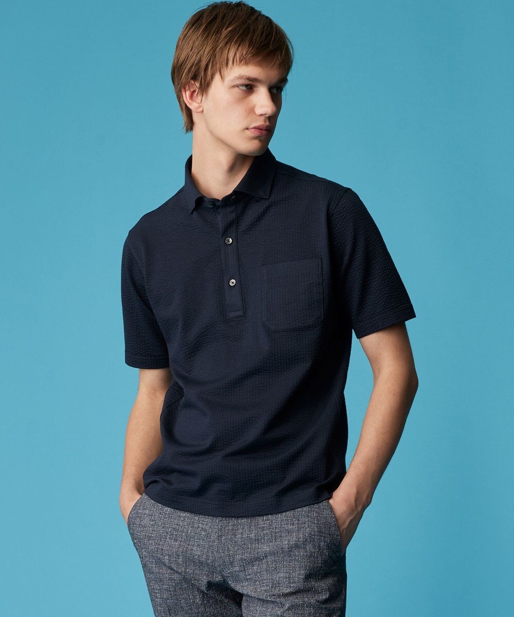 JOSEPH ABBOUD クールビズ【オリジナルオーガニックコットン使用・日本素材】JOEコットンサッカー ポロシャツ 