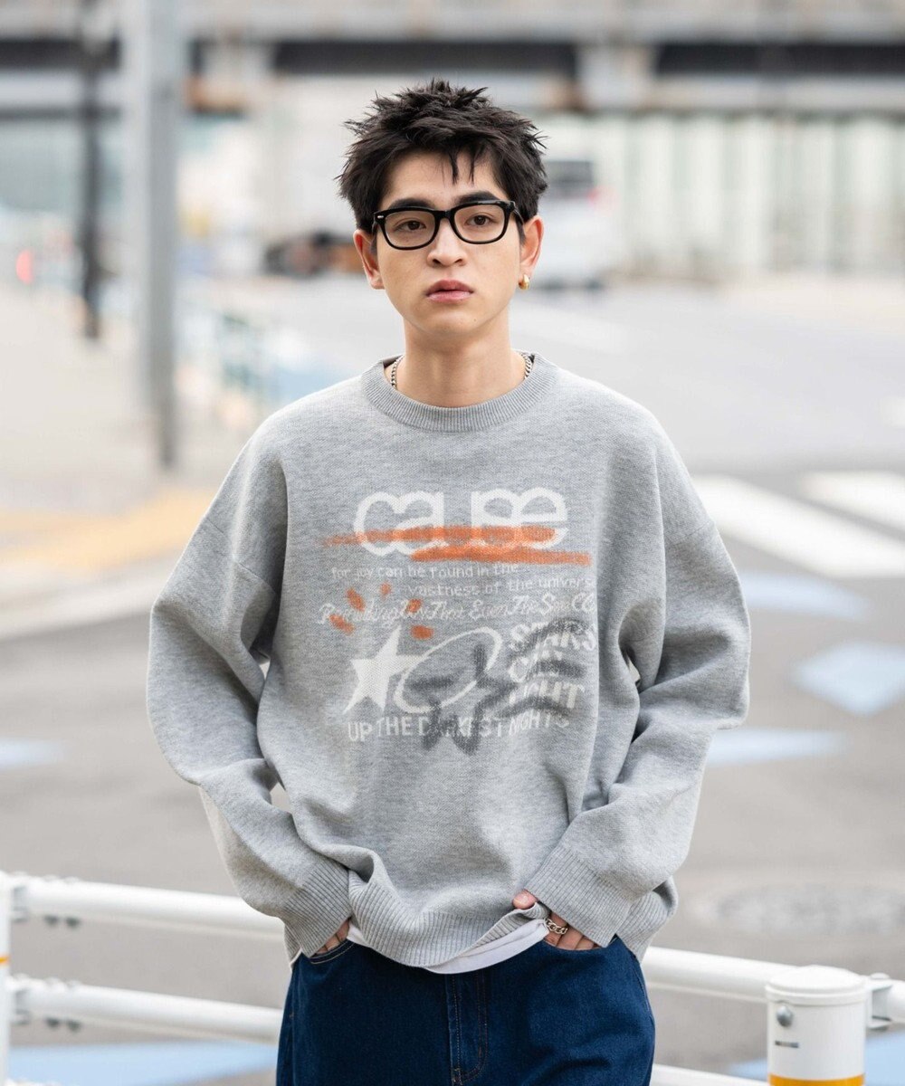 WEGO スプレーグラフィックニットプルオーバー 