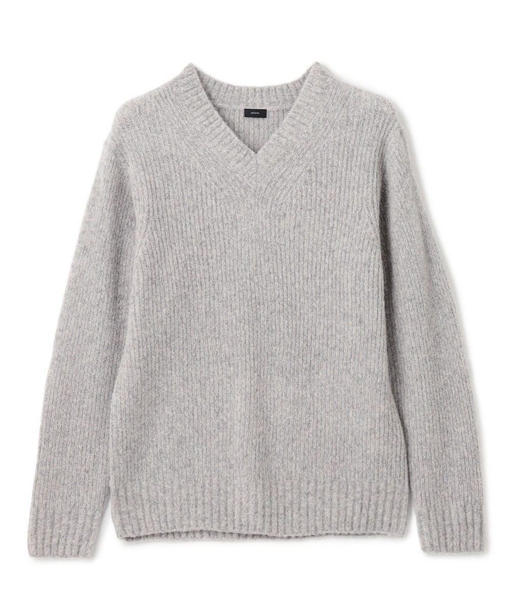 エクストラファインブークレ Vネックニット, ネイビー系, 46