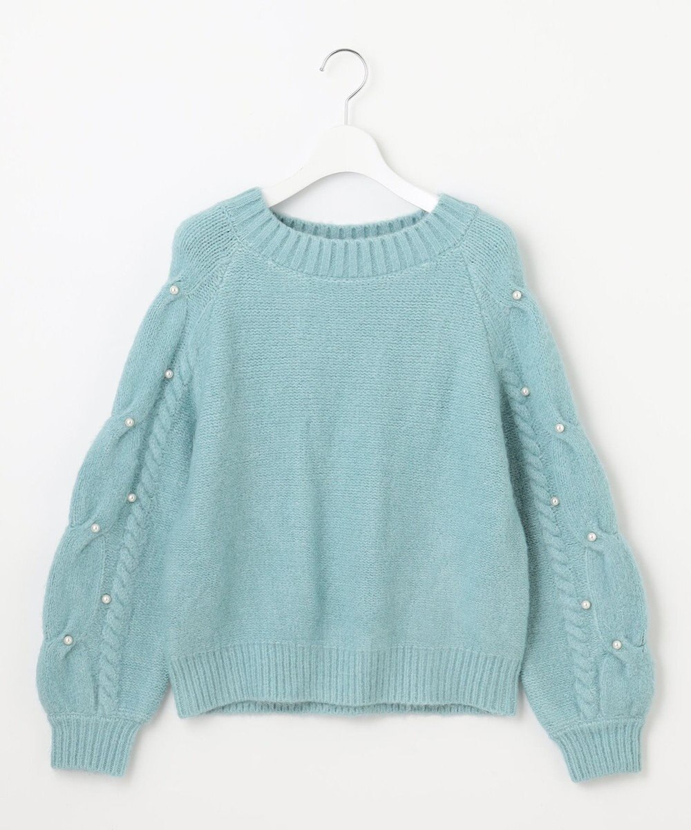 Feroux 【洗える】パールスリーブ ケーブルニット 