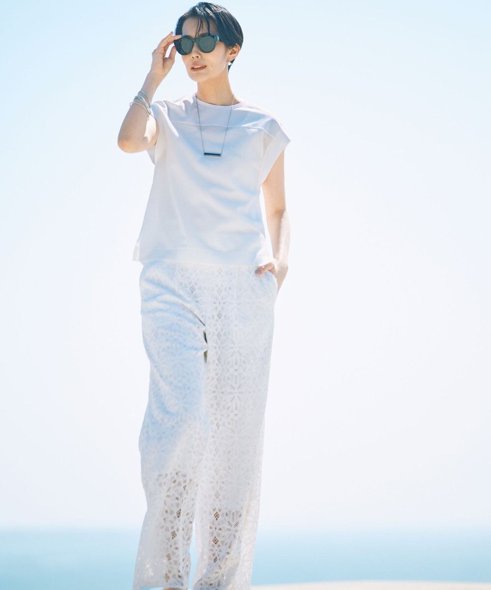 自由区 L 【カタログ掲載・洗える】リネンサッカーコンビブロッキング カットソー 