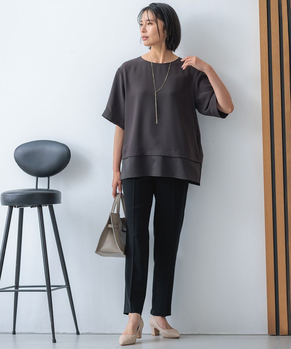 23区 【洗える】ストレッチジョーゼット ラウンドネック カットソー 