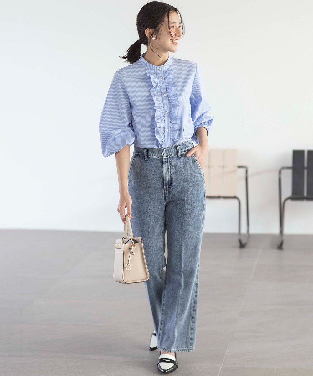 組曲 コンパクトシャーティング フリルブラウス 