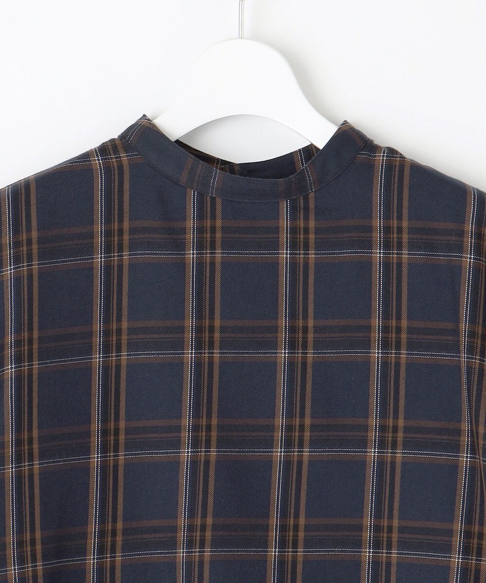 J.PRESS LADIES 【洗える】綿セルロースクリアチェック ボリューム袖 ブラウス 