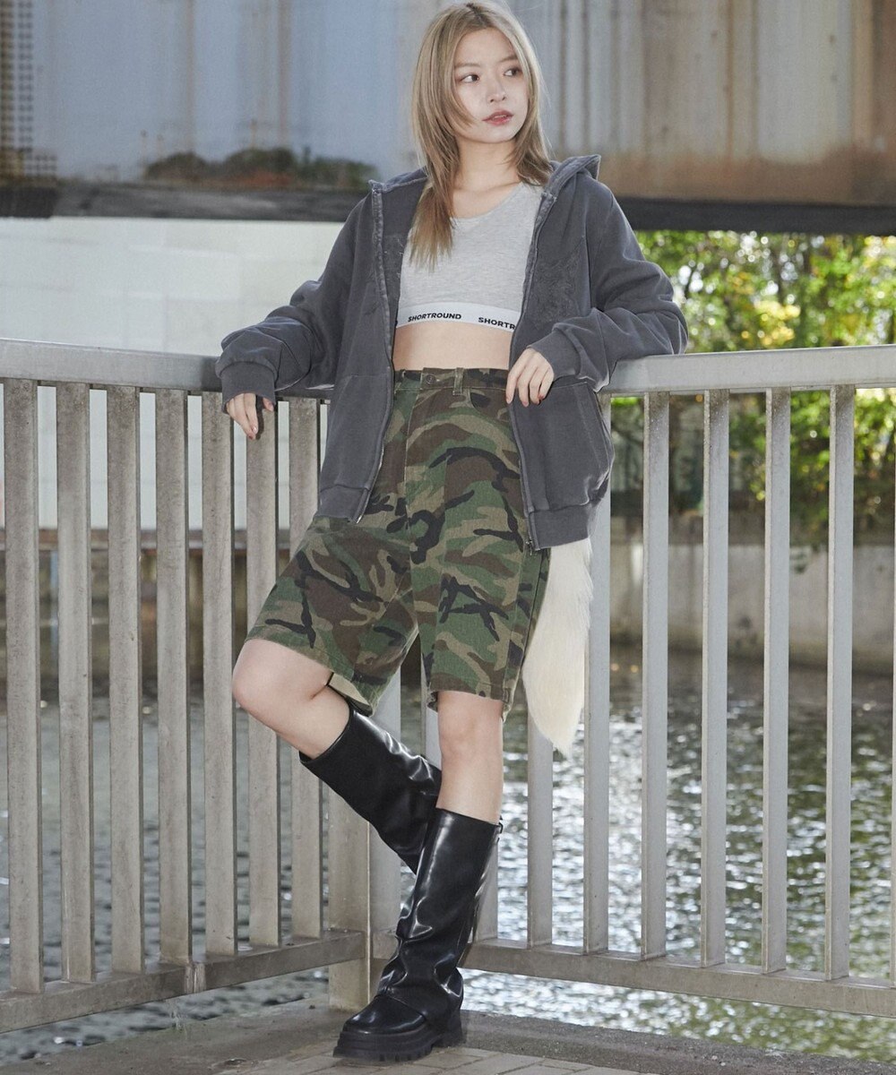 WEGO 【ユニセックス着用ITEM】ピグメントダメージアップリケZIPパーカー 