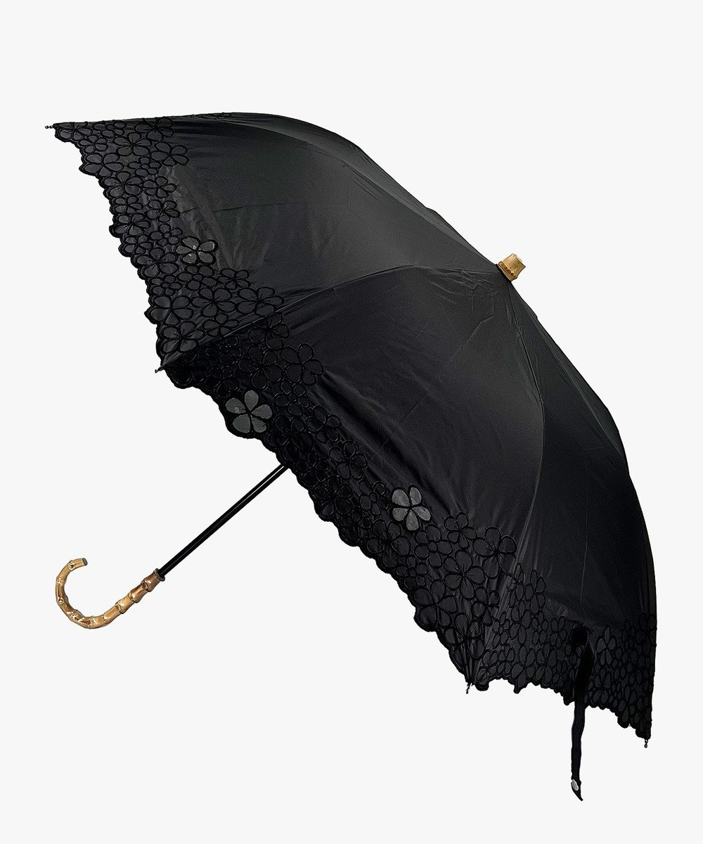 general design store 【UV/遮光率99％以上/晴雨兼用】バンブーハンドルマーガレット柄折傘 BLACK