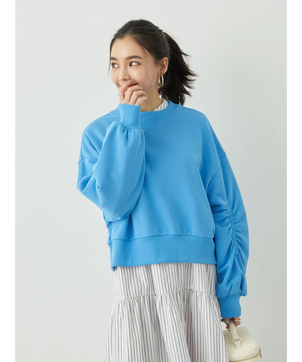 earth music&ecology クルーネック袖シャーリングスウェット 