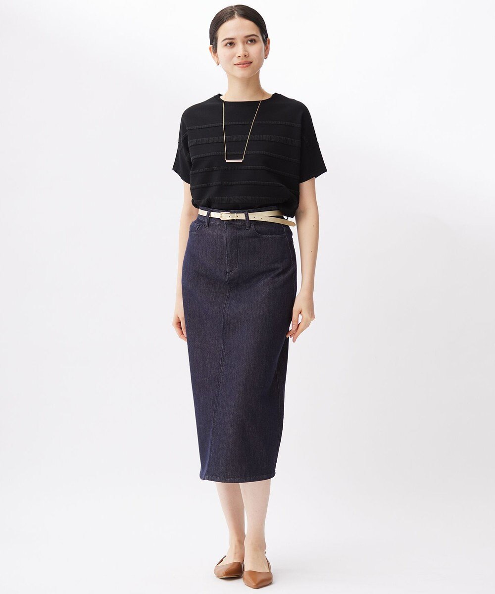 自由区 S 【接触冷感・UVカット・洗える】クレープストレッチボーダー ニット 