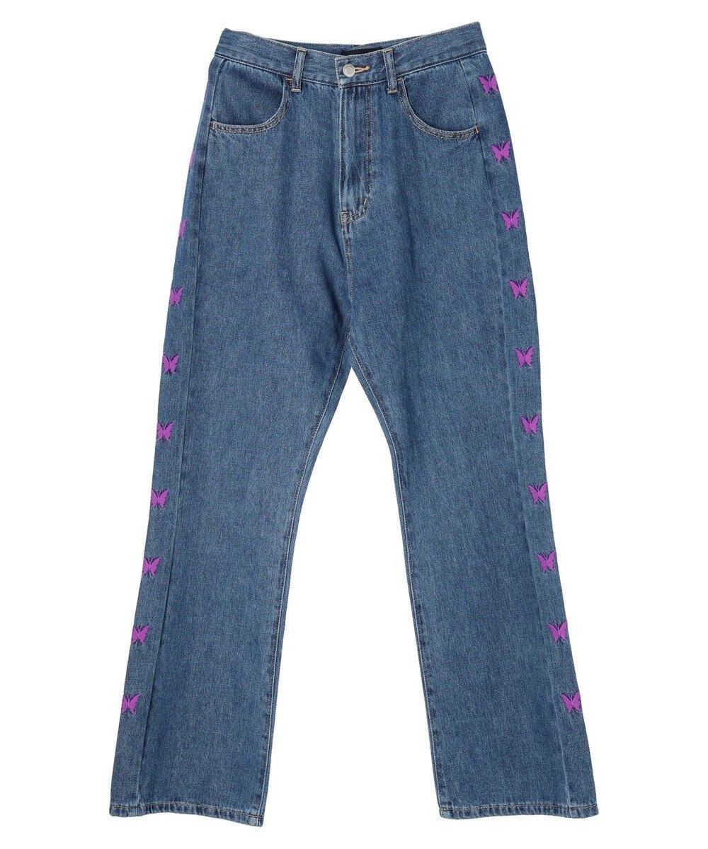 Green Parks ・Ｄｏｕｂｌｅ　Ｆｌａｇｓ　チョウチョ刺繍フレアデニム 