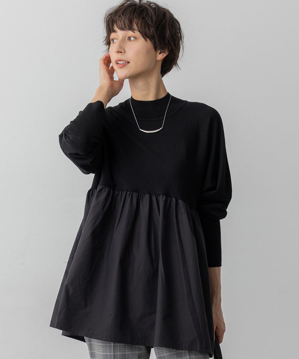 23区 L 【洗える】ギャザープルオーバー コンビ ニット 