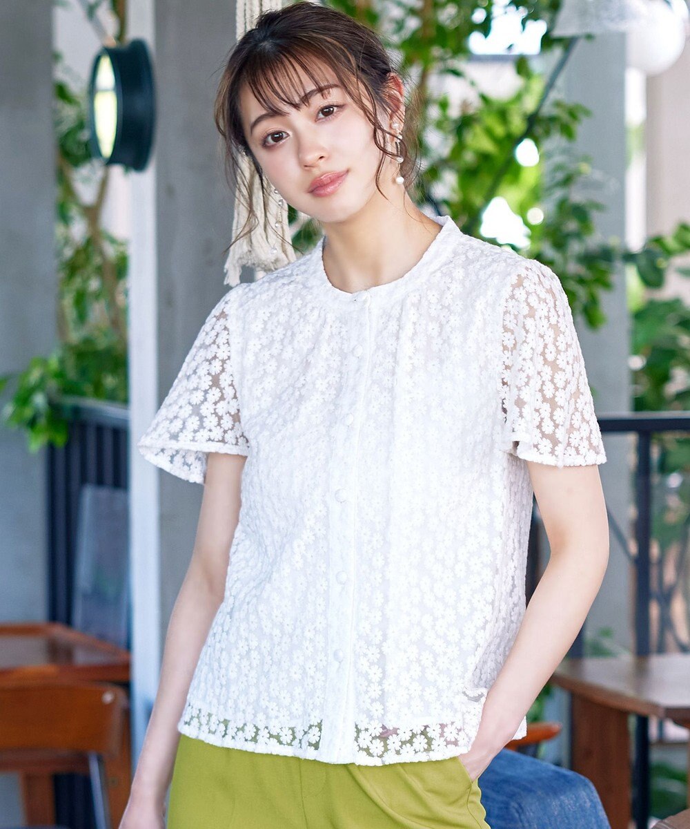 Tiaclasse 【洗える】チュールレースブラウス 