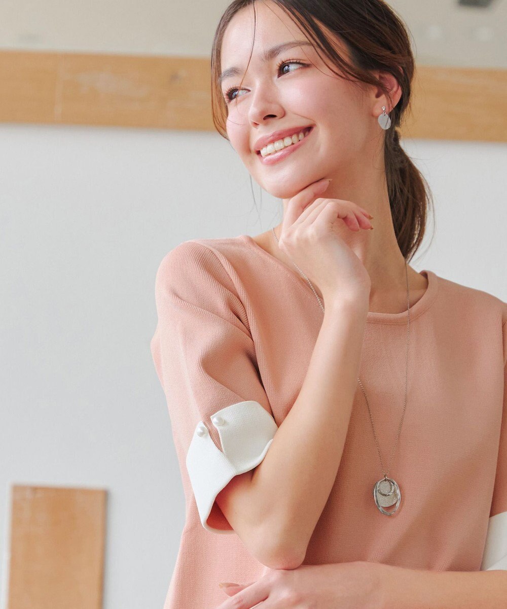 Tiaclasse L 【洗える】配色カフスニットトップス 