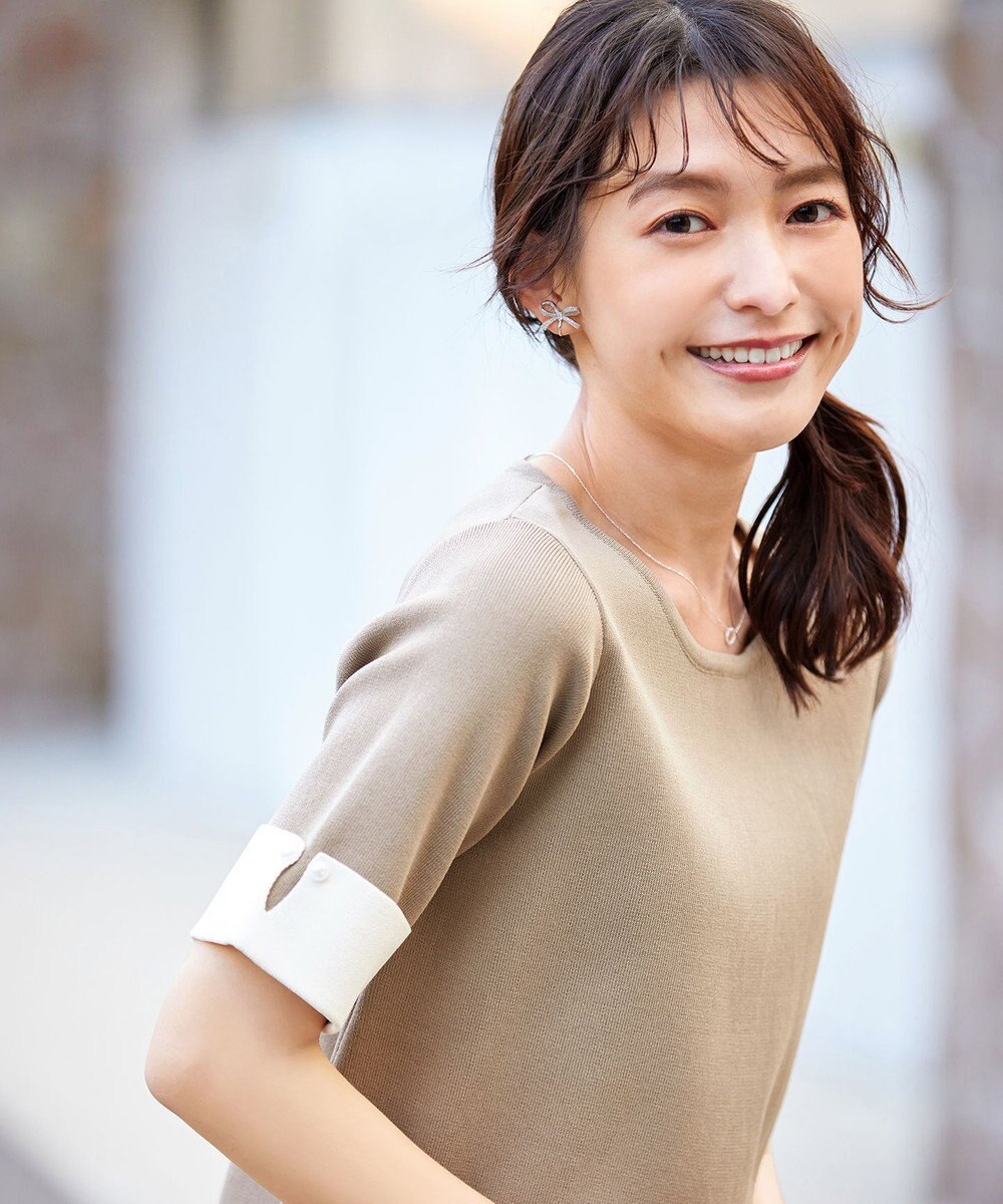 Tiaclasse L 【洗える】配色カフスニットトップス 