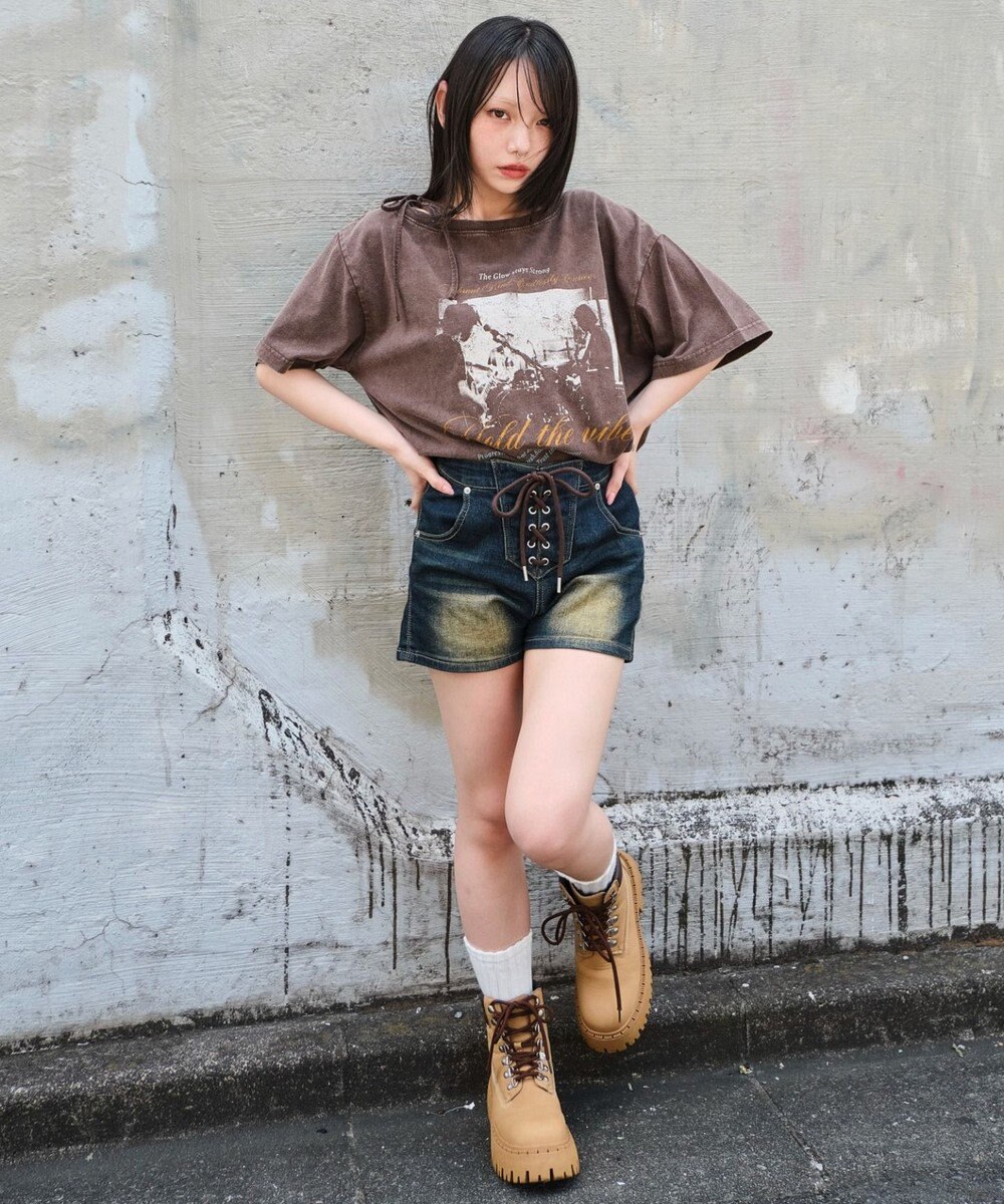 WEGO レースアップデニムショートパンツ 