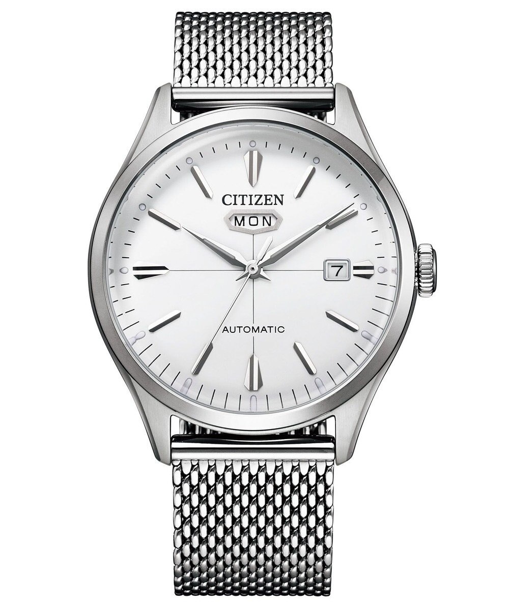 【ひとつは持ちたいメカ時計】60年代デザインにインスパイア CITIZEN C7 日付・曜日表示 レトロ 復刻デザイン 機械式腕時計, シルバー,  FREE