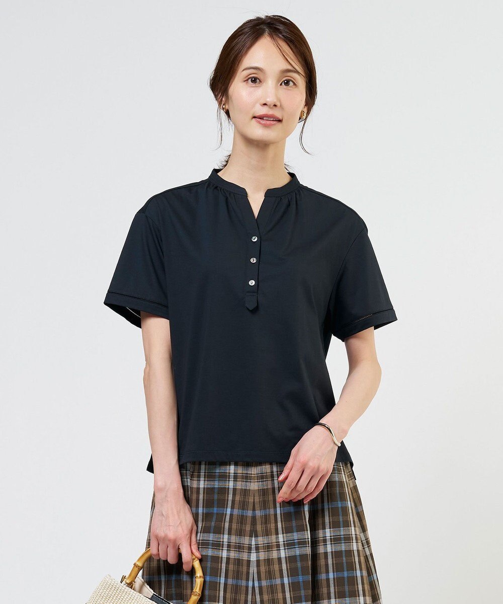 J.PRESS LADIES L プレーティングジャージー バンドカラー カットソー 