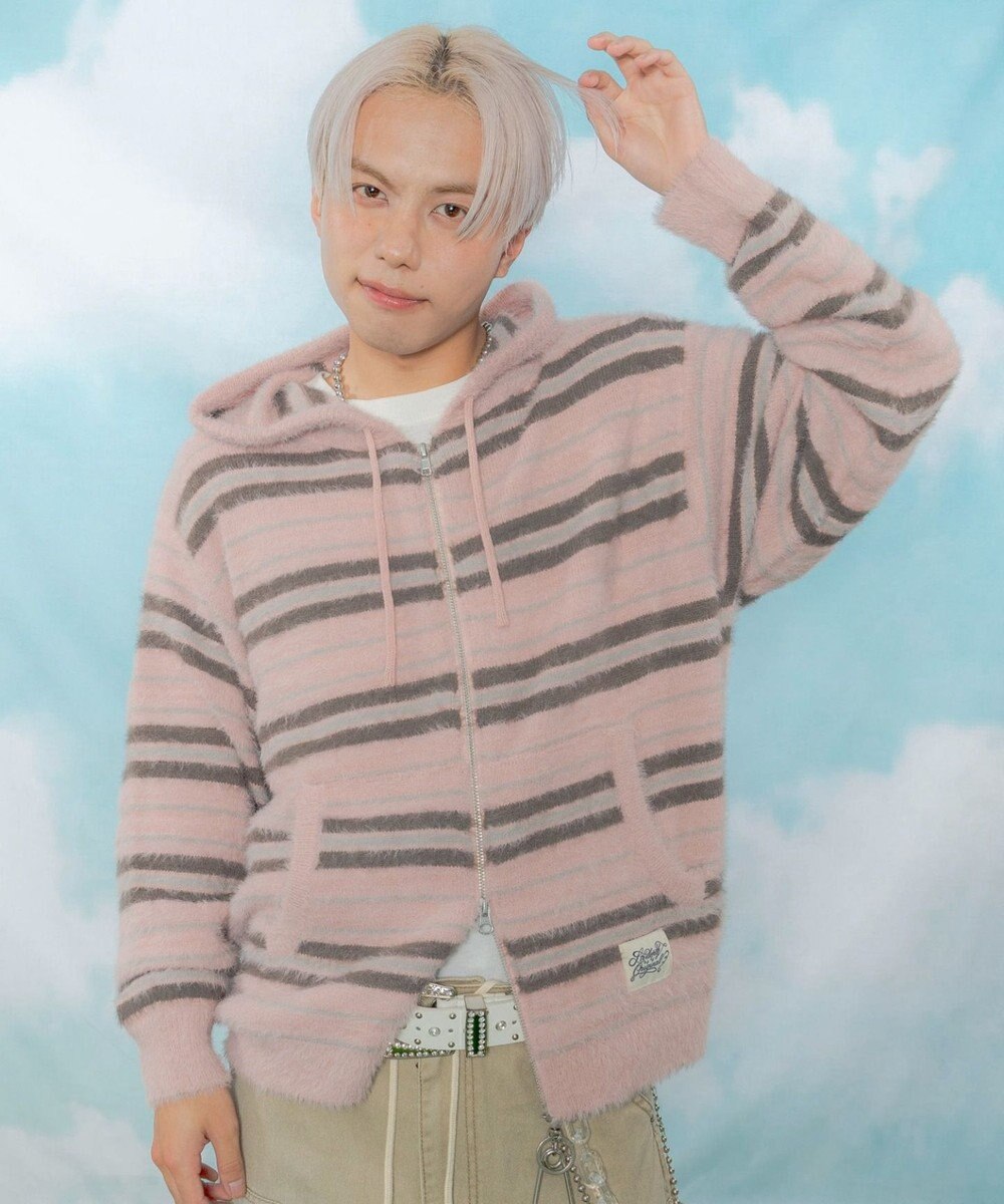 WEGO 【ユニセックス着用ITEM】シャギーボーダーニットパーカー 