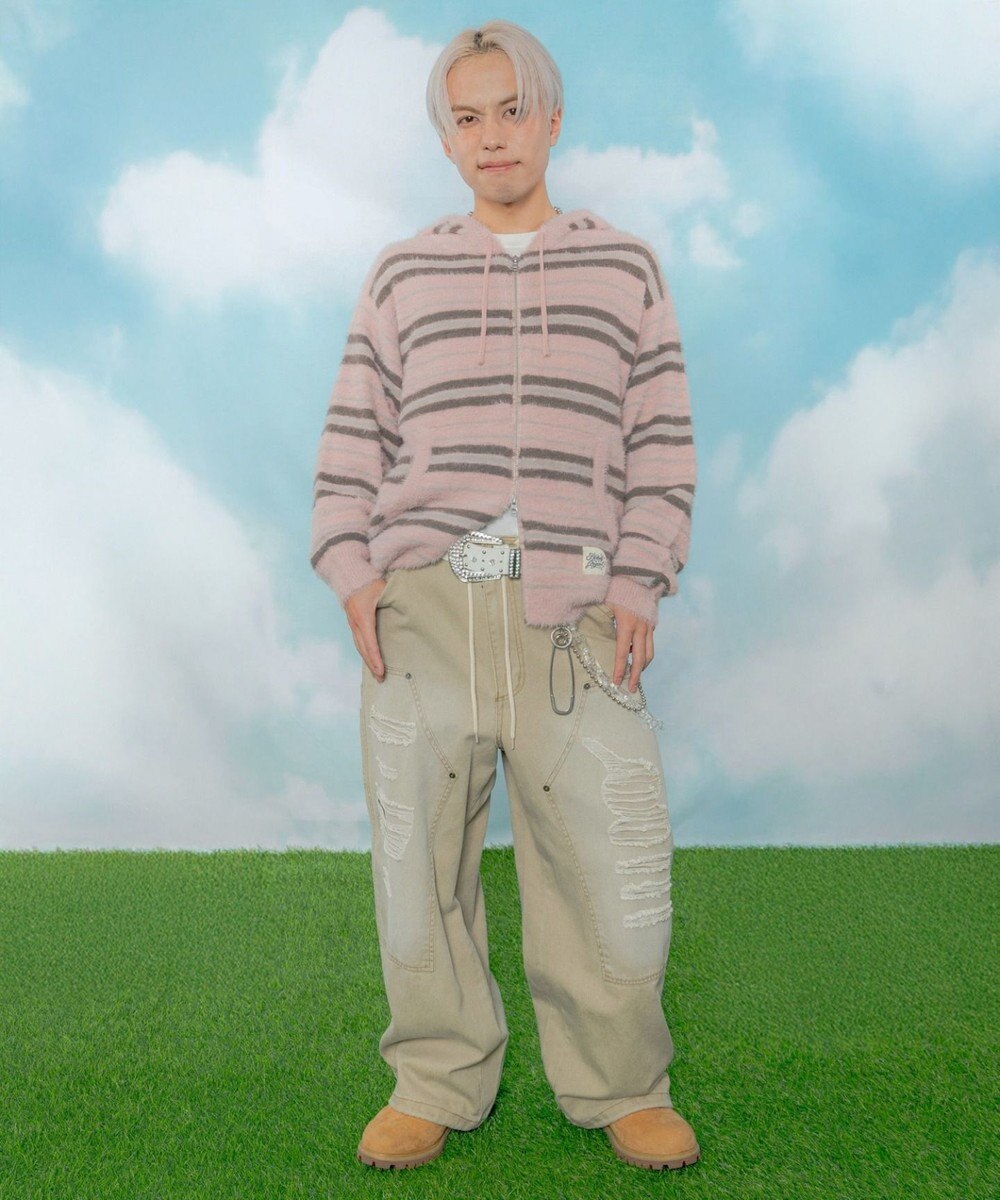 WEGO 【ユニセックス着用ITEM】シャギーボーダーニットパーカー 