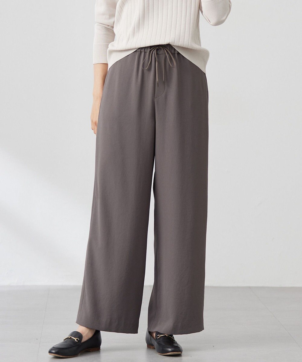 J.PRESS LADIES L 【洗える】バックサテンジョーゼット リラックス パンツ 