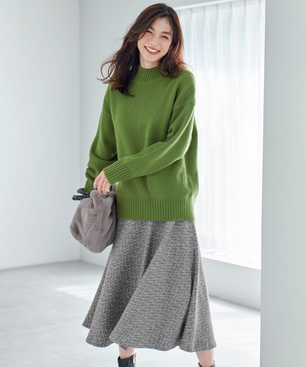 ANY 【ウエストゴム】ループツイードヘリンボーンフレアスカート 