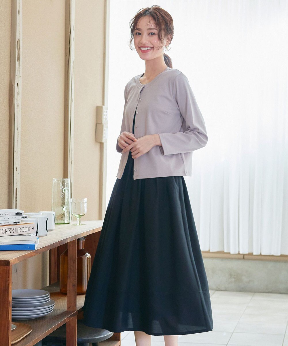 Tiaclasse 【小倉優子さん着用・洗える・接触冷感・汗ジミ防止】“サマさまカットソー”フレームボタンカーディガン 