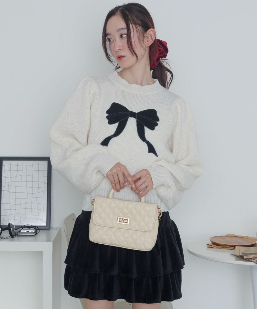 WEGO ベロアリボンアップリケタックスリーブニット 