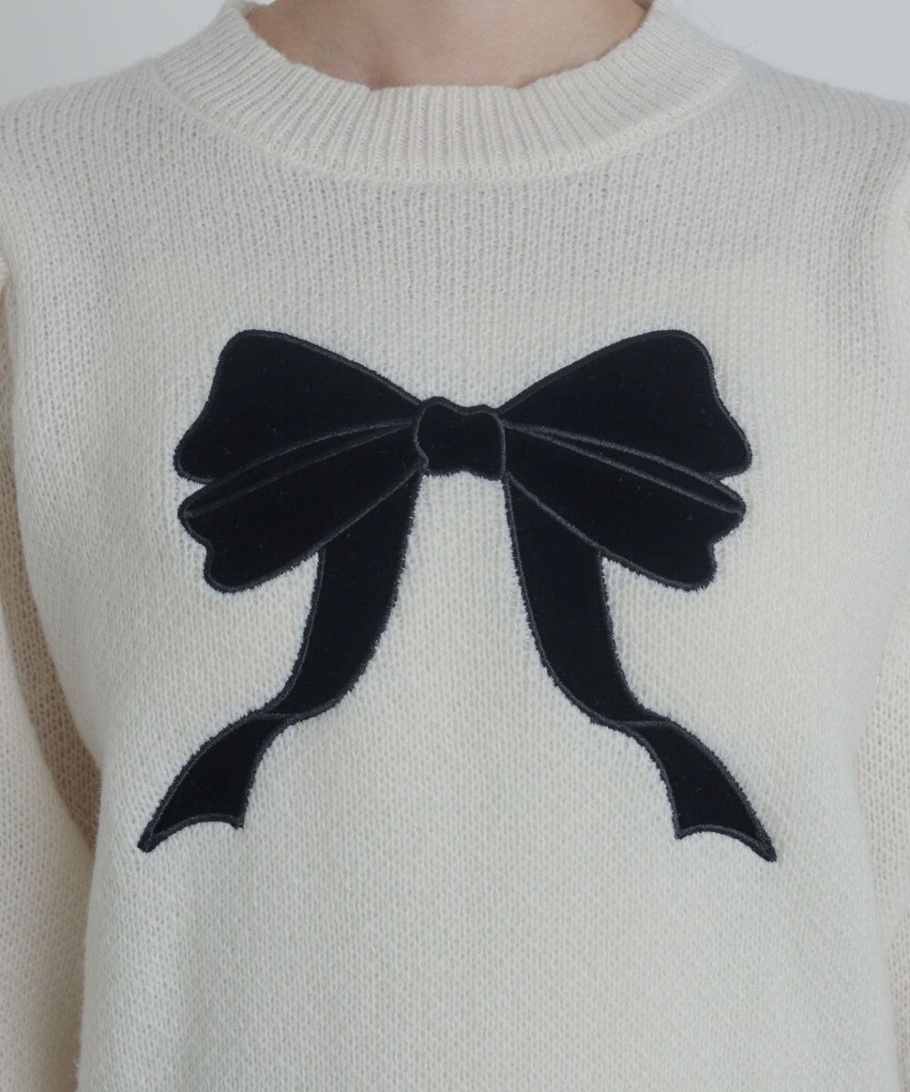 WEGO ベロアリボンアップリケタックスリーブニット 