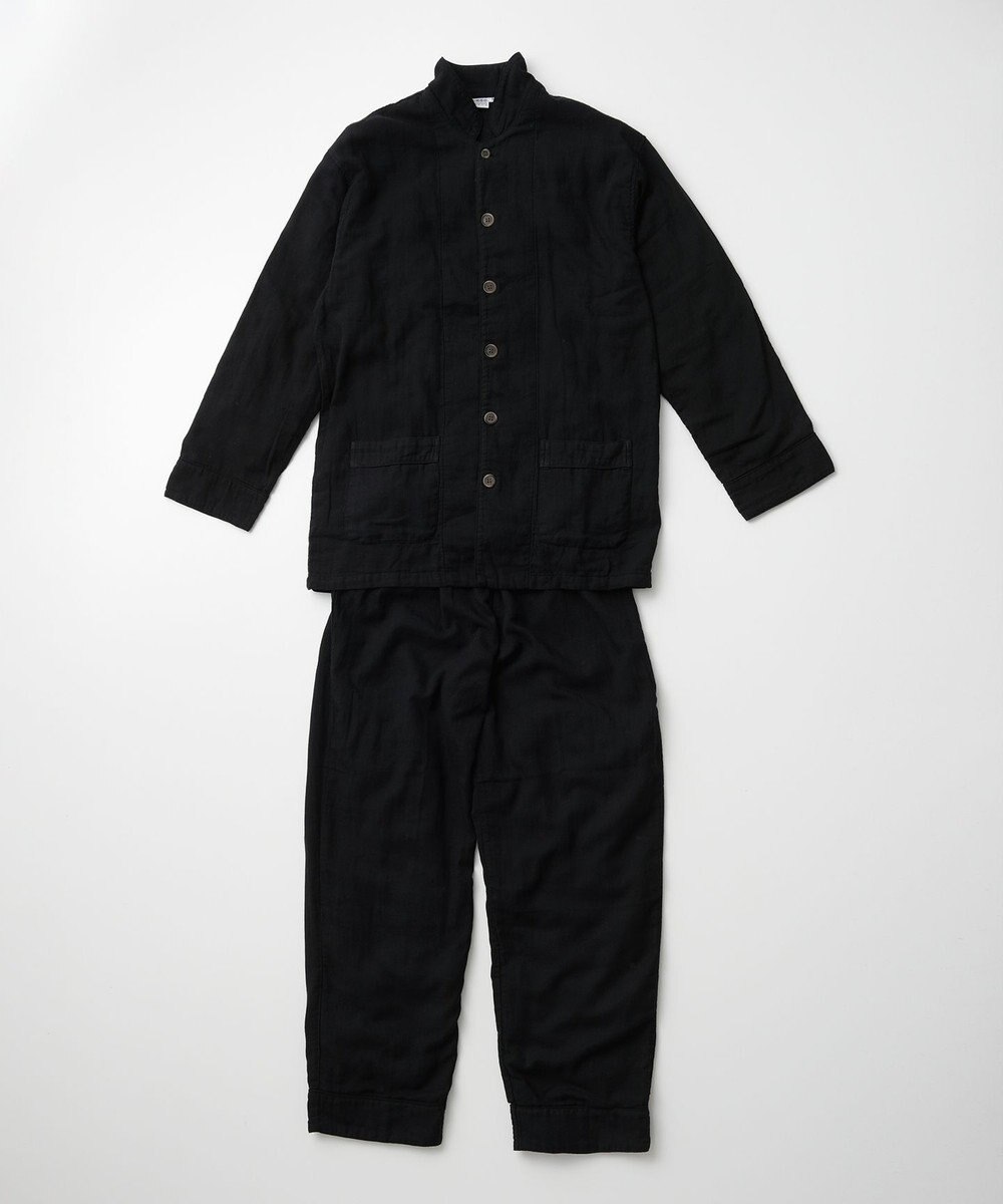 京和晒綿紗 【紗栄子さん愛用パジャマ/UNISEX】京和晒綿紗×御黒染司 京都紋付 ガーゼパジャマ 2重合わせ 【黒】 