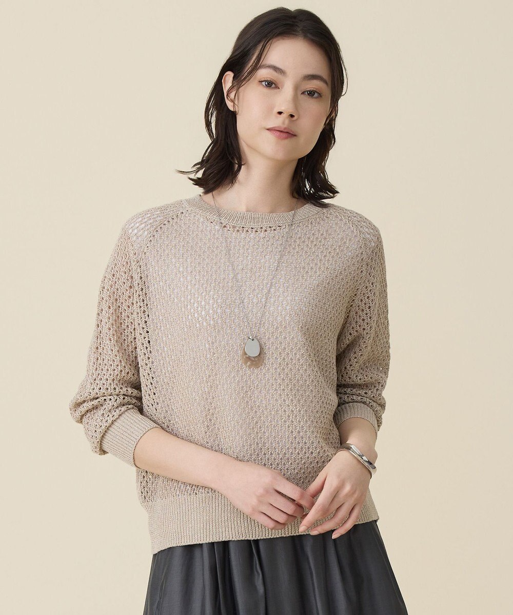 自由区 L リネンミドルゲージメッシュ ニット 