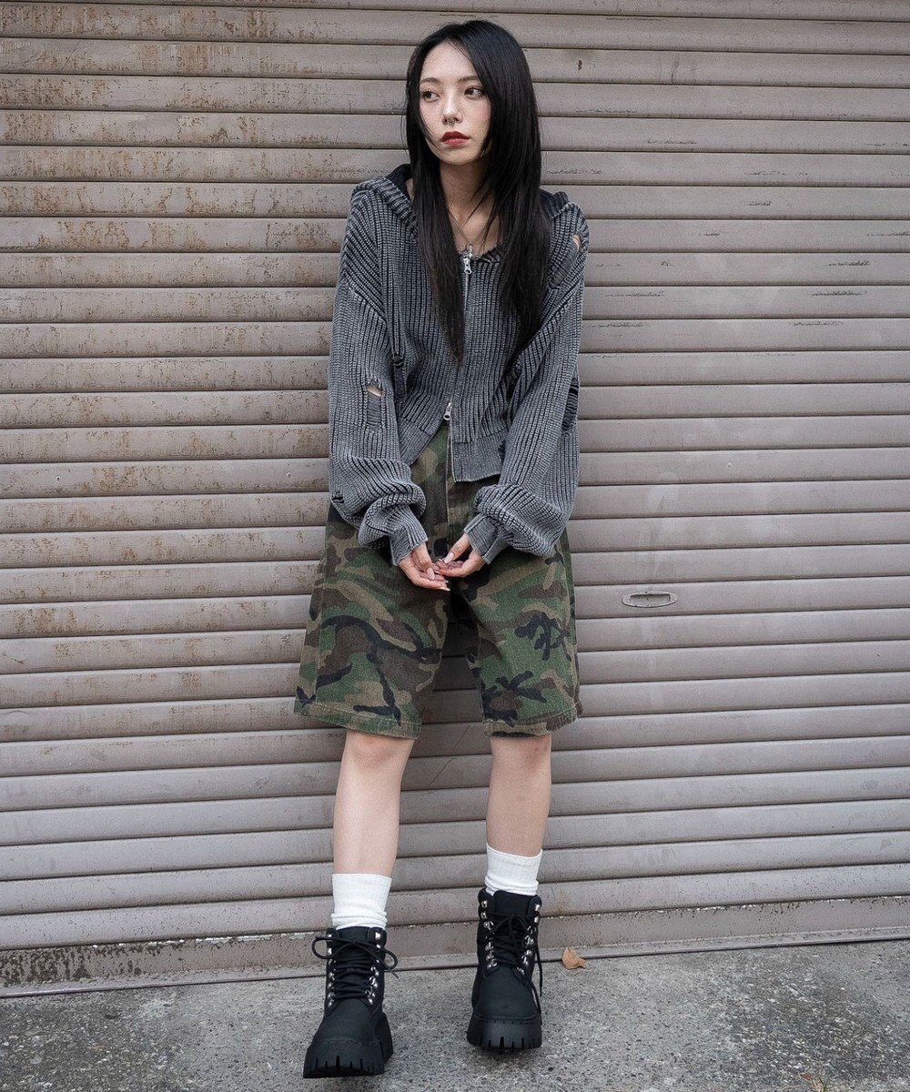 WEGO ダメージニットジップパーカー 