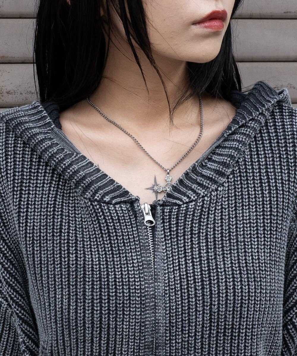 WEGO ダメージニットジップパーカー 