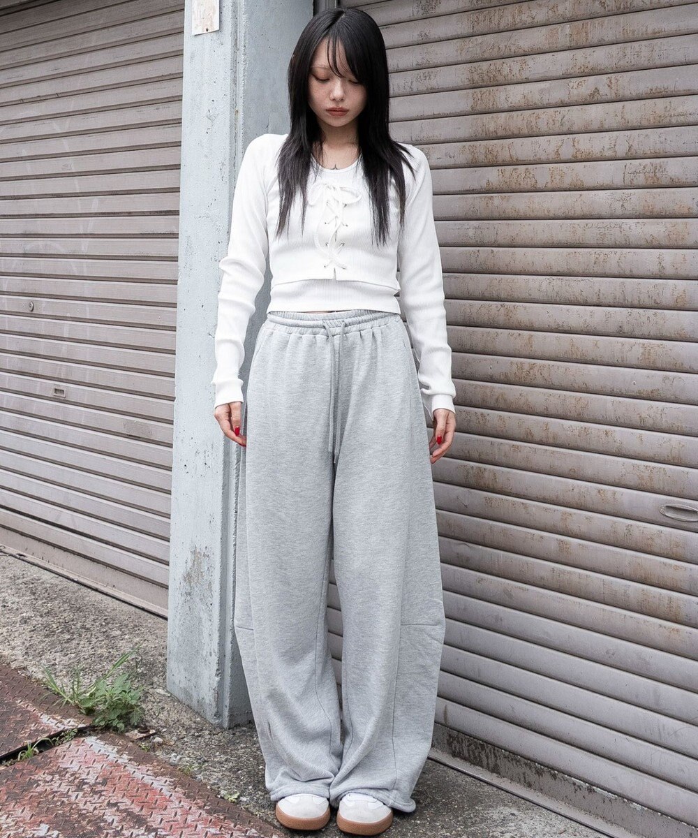 WEGO 【ウエストゴム】カーブデザインスウェットパンツ 