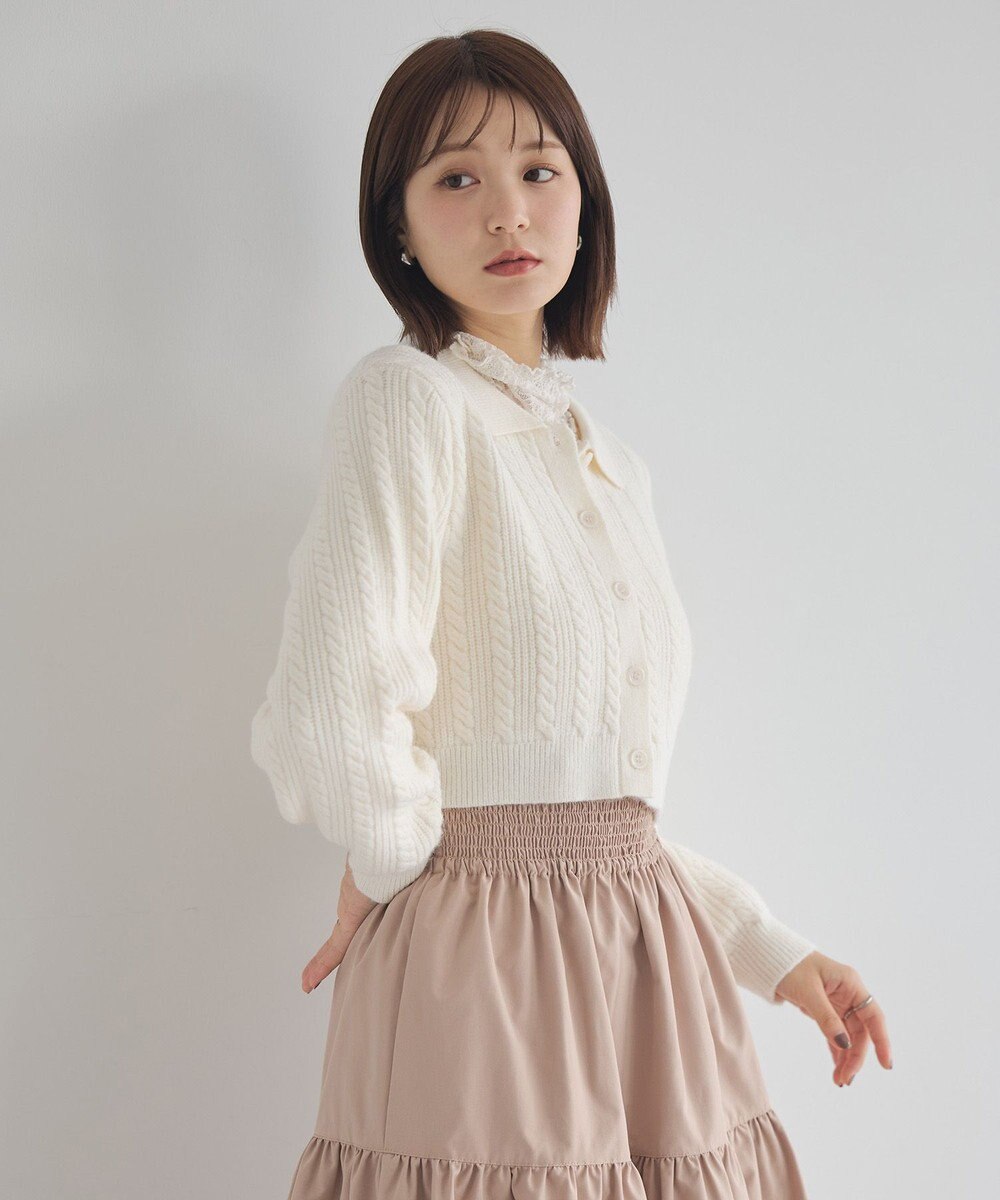 earth music&ecology 襟付きケーブルニットジャケット 